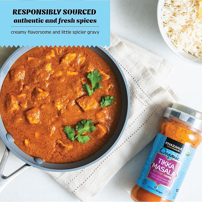 Khazana ORGANIC Tikka Masala Indian Simmer Sauce - 1 x 12.7oz Jars | Non-GMO, Vegan, Gluten Free, Kosher | Easy to Cook Authentic Indian Meals at Home!