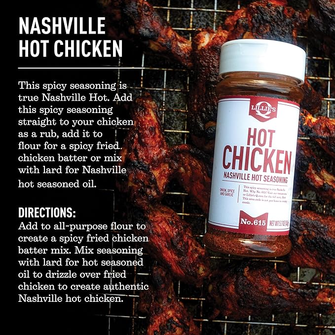 Lillie’s Q - Nashville Hot Chicken Seasoning, Fried Chicken Spice for Batter, Flavorful and Fiery Rub Perfect for Any Meat or Vegetable (5.7 oz)