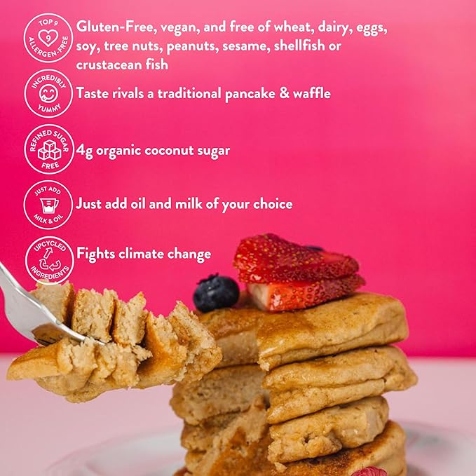 Bake Me Healthy Vegan Waffles & Pancake Baking Mix - Gluten & Dairy Free, Vegan, Non-GMO, Low Sugar, Allergy-Friendly, Plant-Based, Easy to Make, 12oz/ 339g Resealable Pouch (Pack of 1)