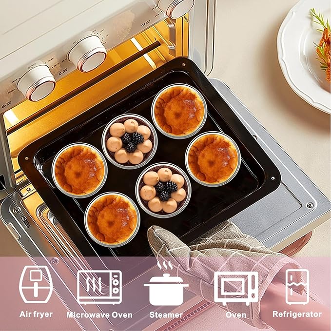 100 Pack Aluminum Foil Cuapcake Baking Cups w Lids Spoons and Stickers for Witch Pink Birthday Party, 5oz Mini Cake Pans Disposable Ramekins Muffin Cups Holder Cheesecake Containers for Wedding