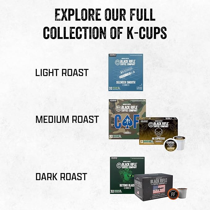 Black Rifle Coffee Company Medium Roast K Cups - Single Serve K Cups Coffee Pods - Kcup Pods Compatible with 1.0 & 2.0 - Made from Pure Arabica Beans (CAF, 32 Count)