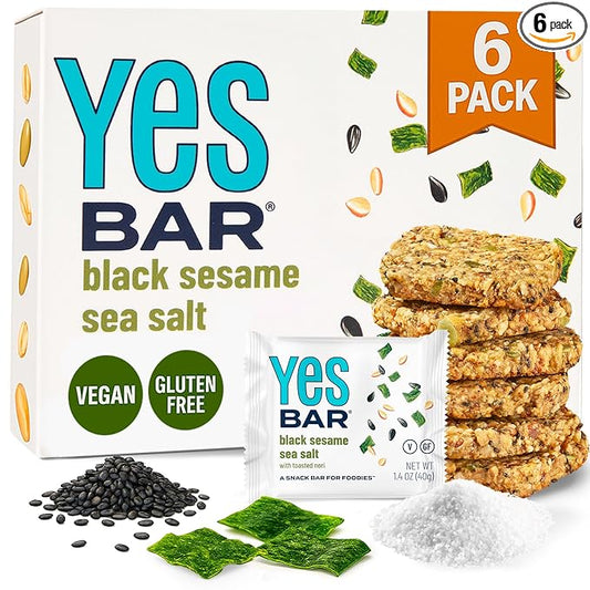 YES Bar ??Black Sesame Sea Salt ??Plant Based Protein, Decadent Snack Bar ??Vegan, Paleo, Gluten Free, Dairy Free, Low Sugar, Healthy Snack, Breakfast, Low Carb, Keto Friendly (Pack of 6)