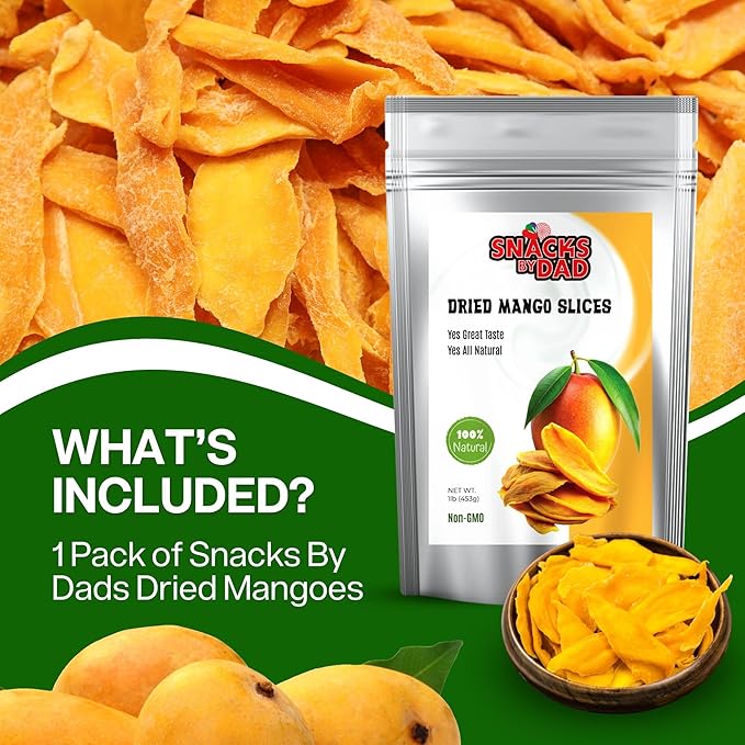 Dried Mangoes Non-GMO Dry Mango | Vegan School Snack Bag | Healthy, Gluten Free Dried Mango | Perfect Office Snack On-the-Go | Mango Dried Slices / 1 lb Resealable Snack Pack