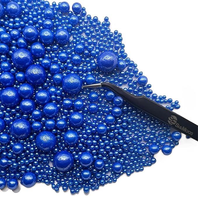 Royal Blue Edible Pearl Sprinkles for Cake Decorating 5.1 OZ Royal Blue Edible Pearls Edible Cupcake Decorations Halloween Christmas Cookie Decorations Edible Sugar Pearls for Cakes,Cupcakes Toppers Baby Shower Wedding Supplies with Tweezers