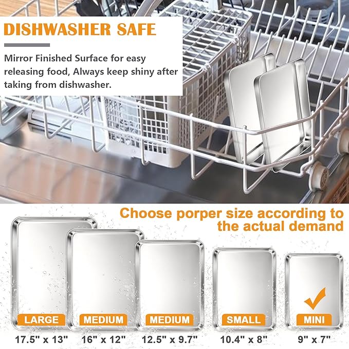 2Pcs Baking Sheet Pan Set, Joyfair Stainless Steel Cookie Sheets, Commercial Metal Pans Toaster Oven Tray Bakeware for Jelly Roll/Bread/Bacon, Heavy Gauge, Rust-free & Dishwasher Safe (9 Inch)