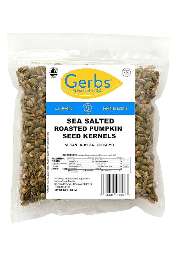 GERBS Sea Salted Pumpkin Seed Kernels 4 LBS|Top 14 Allergy Free Food |Use in salads, yogurt, baking, oatmeal, trail mix|Grown in Canada, packed in US