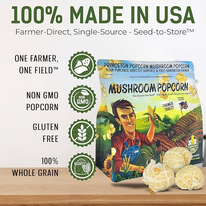 Princeton Popcorn Mushroom Popcorn Kernels - Farmer Direct, Gluten Free, Non GMO - Perfect for Stove Top Popcorn Maker & Air Popper Popcorn Maker - 2lb Bag of Premium Popping Corn 33oz