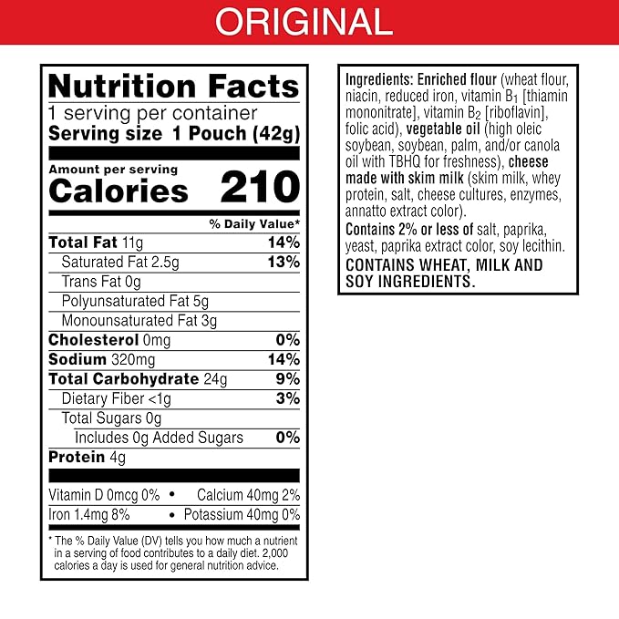 Cheez-It Cheese Crackers, Baked Snack Crackers, Lunch Snacks, Original (48 Pouches)