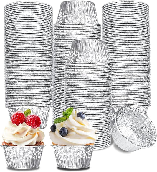 Aluminum Foil Baking Cups 150 Pcs, VIHOYOM 3 Oz Disposable Ramekin Aluminum Cupcake liners, Silver Foil Baking Cups Muffin Liners for Egg Tart, Baking, Cupcake, Pudding, Appetize
