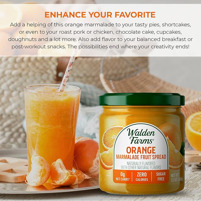 Walden Farms Orange Marmalade Fruit Spread ??Zero Calorie, Low Carb, Keto-Friendly, Vegan, Sugar-Free, Zesty Orange Citrus Flavor ??2-Pack, 12 oz Bottles
