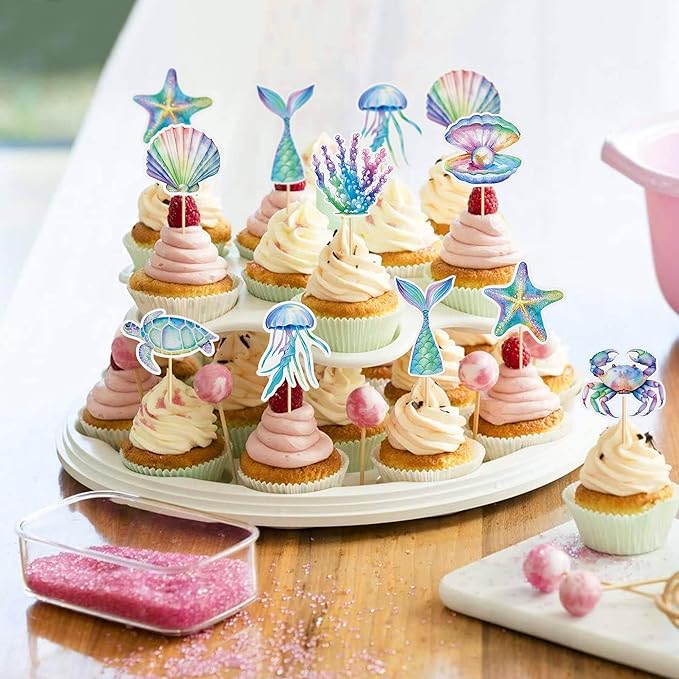 24 PCS Seahorse Cupcake Topper Ocean Themed Party Seahorse Cupcake Decorations Baby Shower Birthday Party Decorations
