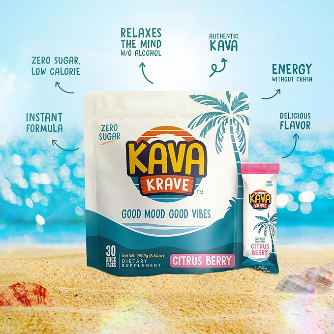 Citrus Berry Kava Drink Mix ??30 Pack for Natural Energy, Mood Support, Stress Relief & Nootropic Focus