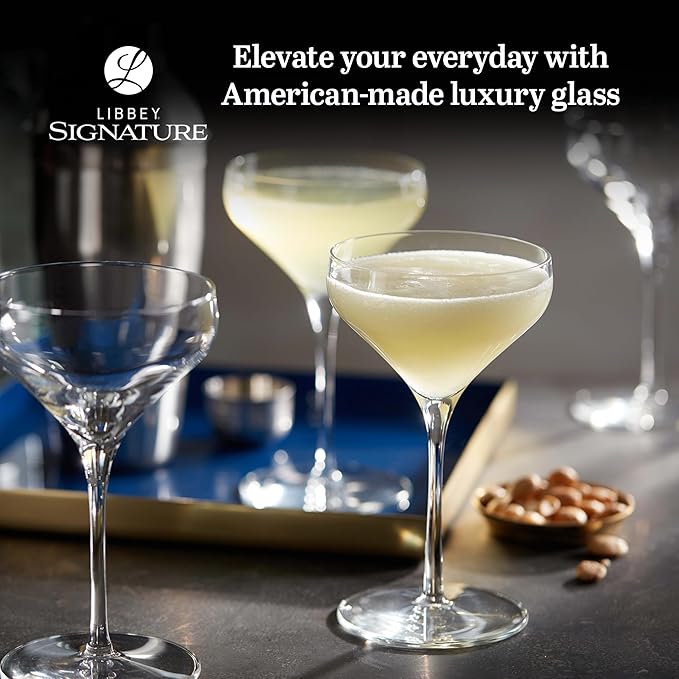 Libbey Signature Coupe Glasses Set of 4, Timeless Champagne Coupe Glasses for Drinks and Desserts, Cocktail Glasses for All Occasions