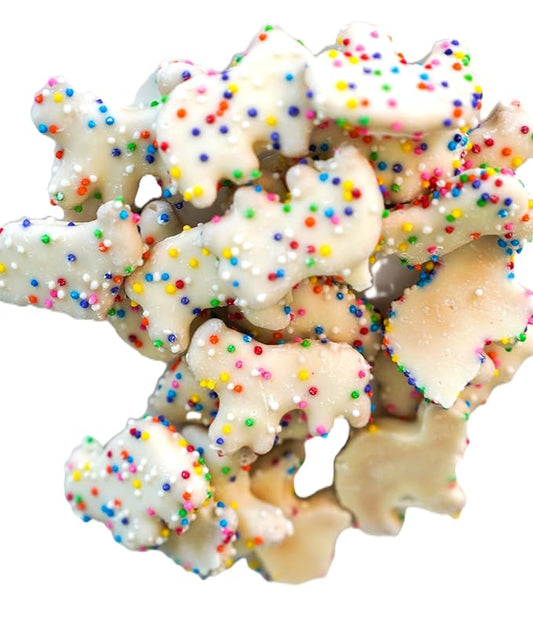 Yogurt Coated Animal Crackers - 1 lb of Fresh Gourmet Sweet Creamy Covered Dipped Animal Crackers with Rainbow Non Pareil Beads in Resealable Bag