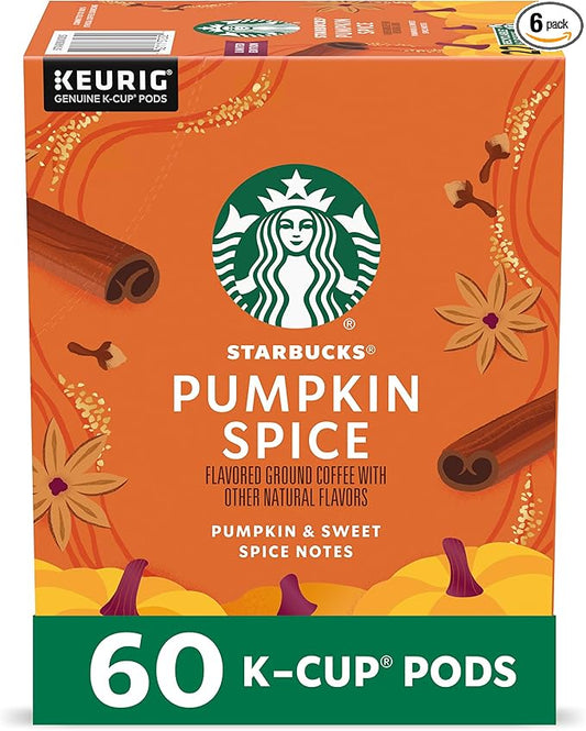 Starbucks K-Cup Coffee Pods, Pumpkin Spice Naturally Flavored Coffee for Keurig Brewers, 100% Arabica, Limited Edition, 6 Boxes (60 Pods Total)