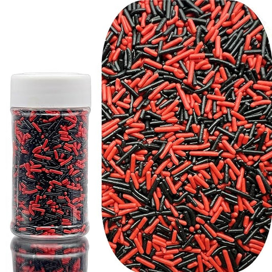 SE Si&Moos Black and Red Sprinkles Edible Red and Black Jimmies Soft Jimmy Sprinkles Halloween Cake Decorations Christmas Cookie Decorations for Cake Decorating, Ice Cream Toppings & Baking 2.75 OZ