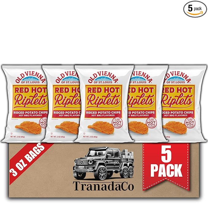 Old Vienna of St. Louis Red Hot Riplets Hot BBQ Chips 3oz Bags (5 Pack) by TranadaCo