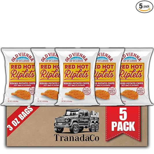 Old Vienna of St. Louis Red Hot Riplets Hot BBQ Chips 3oz Bags (5 Pack) by TranadaCo