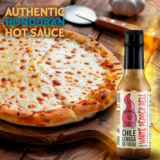 Chile Lengua de Fuego White Pepper Hell Hot Sauce – 1 Bottle – Scotch Bonnet, Chipotle, White Pepper & Thyme – Bold, Savory Heat – Small Batch Artisan Honduran Hot Sauce