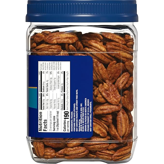 Fisher Chef's Naturals Pecan Halves 23 oz 100% Resealable Jar, Unsalted Raw Nuts for Cooking, Baking & Snacking, Healthy Snacks for Adults, Vegan Protein, Keto Snack, Gluten Free Raw Pecans Halves