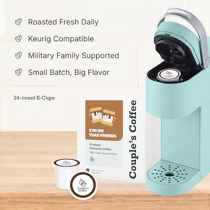 Couple's Coffee K-Cups | S'more Flavored Coffee | Gives Back to Military Families | S'more Than Friends | Gourmet Coffee with Chocolate and Marshmallow Flavors | Compatible with K-Cups & Single Serve Brewers | 24 Count