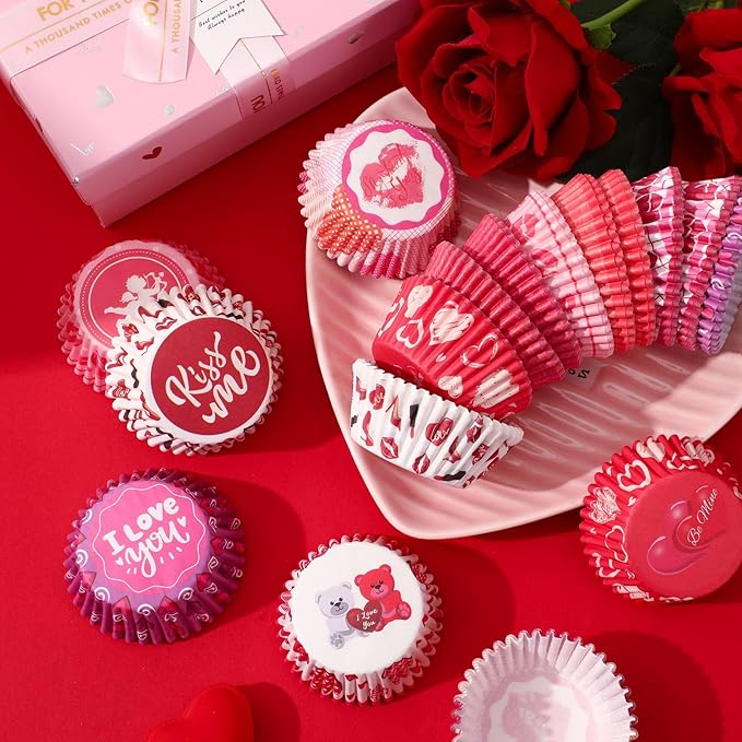 SANNIX 450pcs Valentine's Day Cupcake Liners, Red Pink Love Baking Cups Cupcake Wrappers Paper Wraps Muffin Liners for Valentines Day Wedding Birthday Party Candy Cake Decorations Supplies