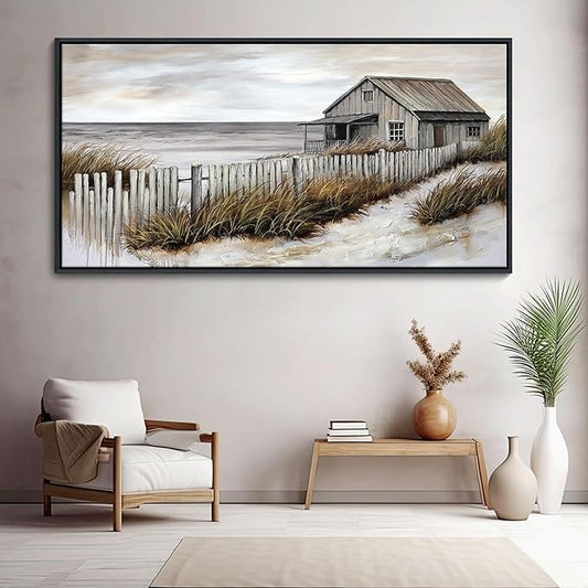 YDYSUNE Wall Art for Living Room - Beach fenced house Canvas Wall Decor for Home artwork Painting 29x58 Inches Canvas Print for Bedroom Decor Modern Salon Kitchen Office Hang a Picture