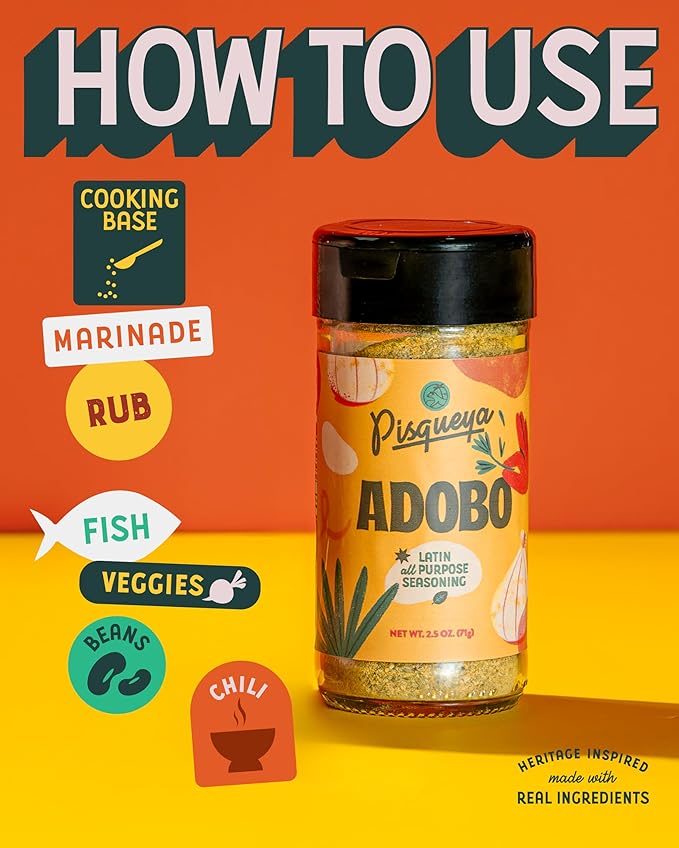 Pisqueya Adobo Multi-Purpose Seasoning, made with Dominican oregano. Low Sodium, No Sugar, No-MSG, Non-GMO, No Preservatives, No Artificial Coloring, No Artificial Flavors, 2.5oz, Pack of 1