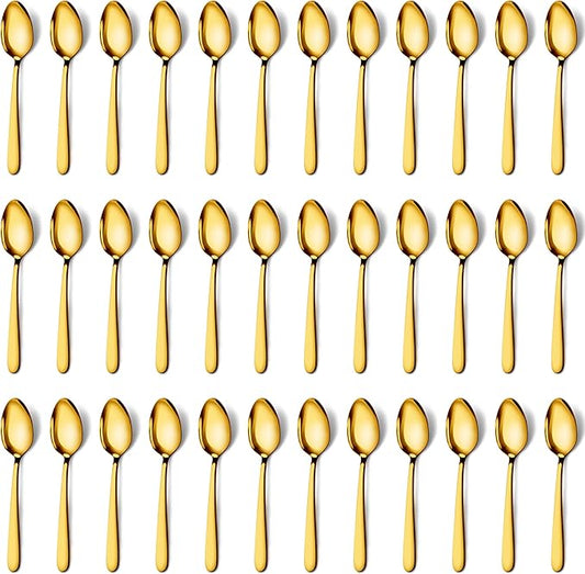 Pleafind 36 Pieces Gold Teaspoons Set - 6.2 inch, Spoon Silverware, Stainless Steel Tea Spoons, Mirror Polished Small Teaspoon, Dessert Spoons for Home, Kitchen, Restaurant, Dishwasher Safe