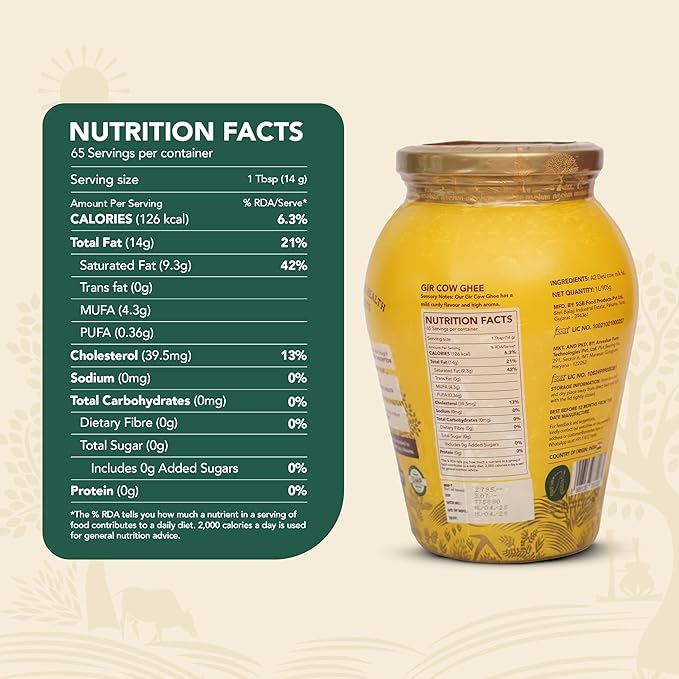 Anveshan A2 Gir Cow Desi Ghee Clarified Butter 33 Fl. Oz/1000mL | Grass-Fed | Pasture-Raised | Traditional Curd-Churned Bilona Method| Ayurveda Superfood | Rich Aroma