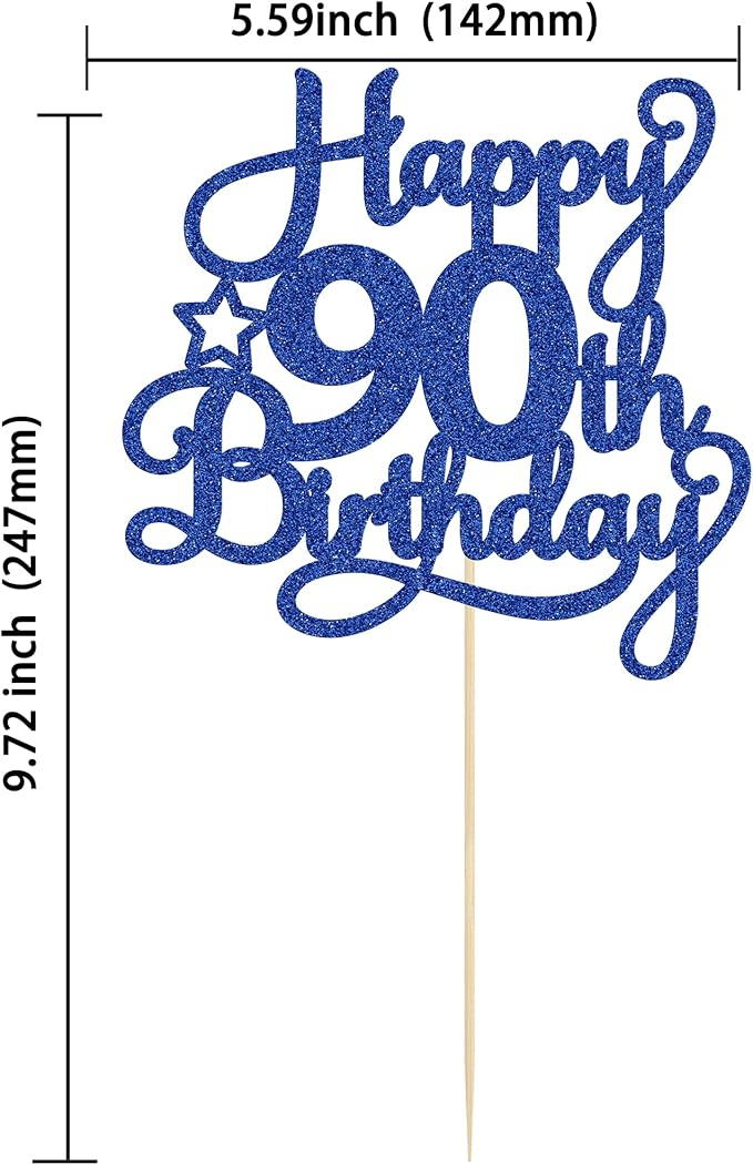 1 Pack Happy 90th Birthday Cake Topper Blue Glitter 90 & Fabulous Cheers to 90 Years Old Birthday Cake Pick for Celebrating 90th Birthday Anniversary Party Cake Decorations Supplies