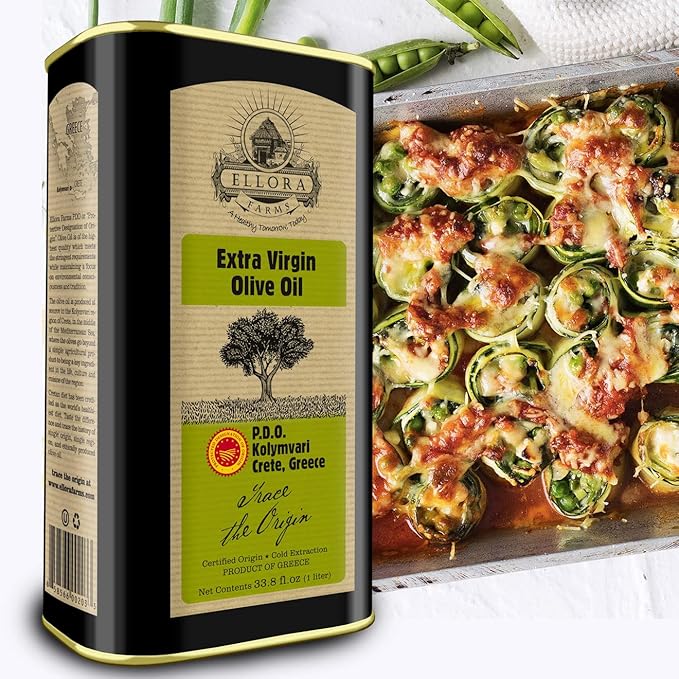 Ellora Farms Olive Oil Extra Virgin, Traceable & Certified PDO Polyphenol Rich Extra Virgin Olive Oil Cold Pressed, Global Gold Awards, Kosher, Single Origin from Crete, Greece 33.8 Fl oz, Pack of 2