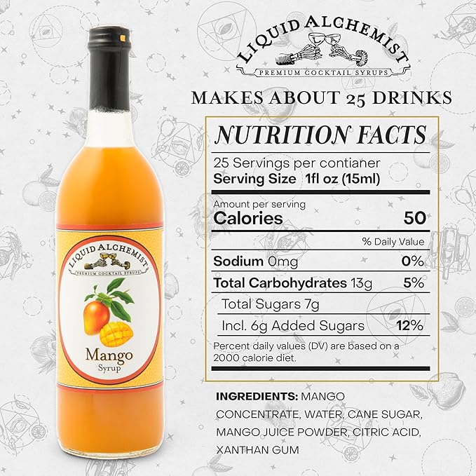 Liquid Alchemist Mango Syrup for Drinks - Real Ingredients Make our Mango Puree for Cocktails the Perfect Margarita Mix - Our Tropical Cocktail Syrup are Small Batch, Non-GMO & Vegan (25.4 oz)