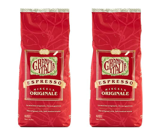 Grande Italia Espresso; Small Batch Artisan Roasted; Originale, Medium Roast (2LB Bag, Pack of 2)
