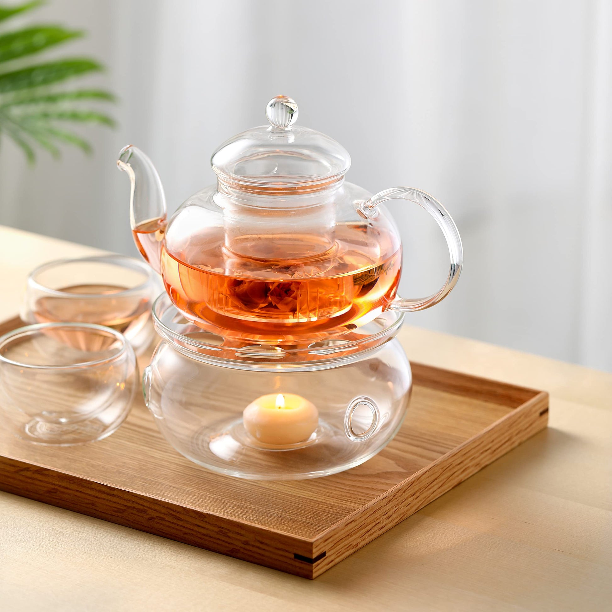 CNGLASS Glass Teapot Stovetop Safe,Clear Teapot with Removable Infuser 20.3 oz,Loose Leaf and