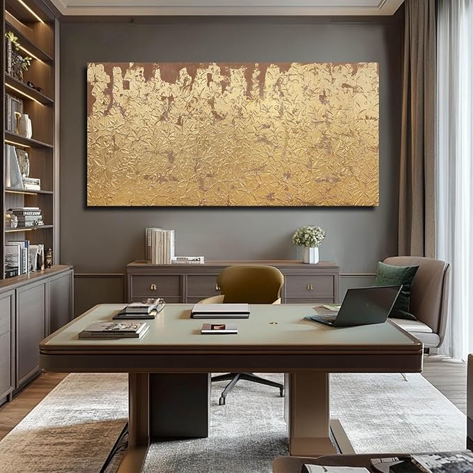VAYIMDH Modern Canvas Wall Art Wall Decorations for Bedroom Floral Wall Painting 24"x48" Gold Foil Hand Painted Pictures for Kitchen