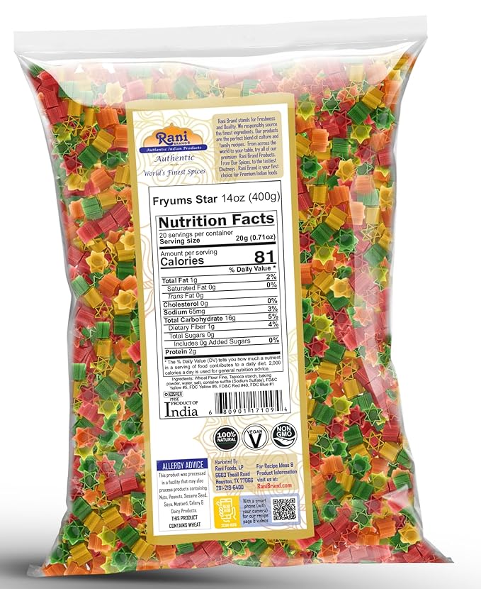Rani Far Far/Fryums (Wheat & Tapioca Pellet) Star Shape 14oz (400g) ~ Vegan, Kosher, Uncooked, Used to Make Papad, Bhungra/Chip Snack