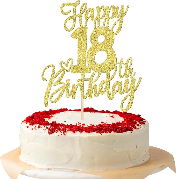 1 PCS Happy 18th Birthday Cake Topper Glitter Cheers to 18 Years Birthday Cake Pick Eighteen Hello 18 Fabulous Cake Decoration for Happy 18th Birthday Anniversary Party Decorations Supplies Gold