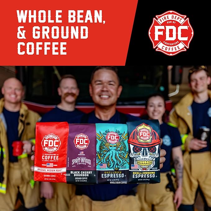 Fire Department Coffee - Gives Back to Firefighters - Premium Whole Bean Decaf Coffee - Roasted in the USA - Decaffeinated Using Natural Mountain Water - Veteran Owned -12 oz