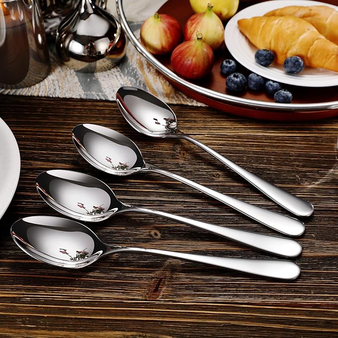 KEAWELL Premium Louise Spoons Set, Set of 4, 18/10 Stainless Steel, Exceptional mirror finish, Dishwasher Safe (9??Serving Spoon)