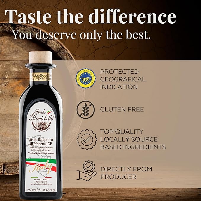 Balsamic Vinegar of Modena 8.45 fl.oz. (250ml), IGP-Certified Dense Balsamic Vinegar with a Bold, Sweet-and-Sour Taste - Product from Italy