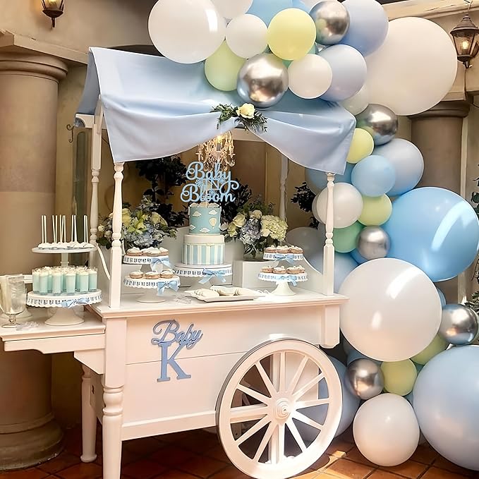Baby in Bloom Cake Topper - Glitter Light Blue Baby Shower Cake Decorations for Boy or Girl, for Baby Birthday Party or Gender Reveal Party Photo Booth Props