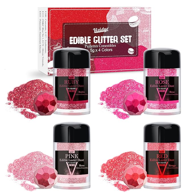 Edible Glitter - 4 Colors Luster Dust Edible Glimmer Powder for Sparkling Drinks, Foods, Wine, Cake, Beverage - Food Grade Shimmer Dust Powder for Baking, Cocktails, Cupcakes Decoration - 5g / Bottles