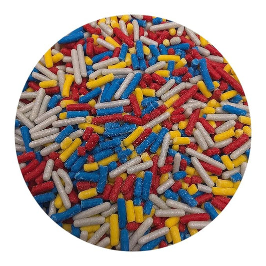 NCS Red, Yellow, Blue, and Gray Jimmies Edible Sprinkles, 8 ounces - Great for Cupcakes, Cookies, Cakes, Cakes Pops, Donuts