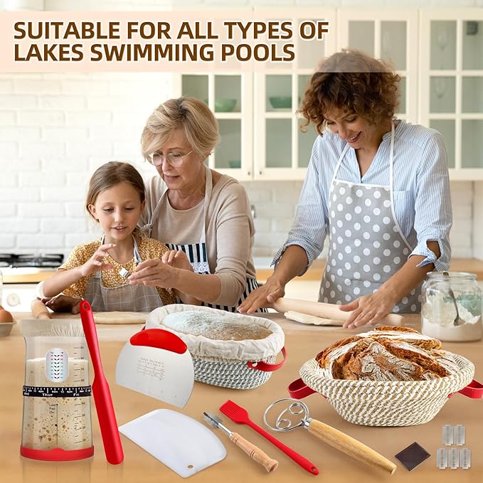 Sourdough Starter Kit,Gift for Bakers Sourdough Bread Baking Supplies,34oz Starter Jar, 2 Cotton Rope Proofing Baskets & More for Sourdough Starter Bread Making Baking Fermentation