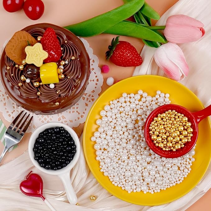 Sprinkles for Cake Decorating, Gold Silver White and Black Pearl Sprinkles, Edible Pearl, Mix Sprinkles for Cake Decorations, Cupcake Toppers, Ice Cream, 110g/3.88oz