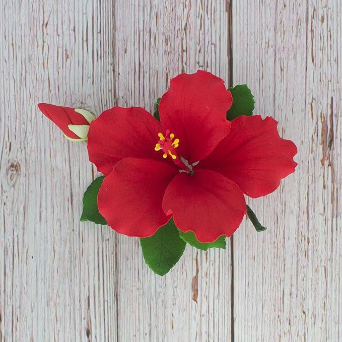 Global Sugar Art Hibiscus Sugar Cake Flowers Spray, Red Hawaiian Cake Flower Large, 1 Count by Chef Alan Tetreault
