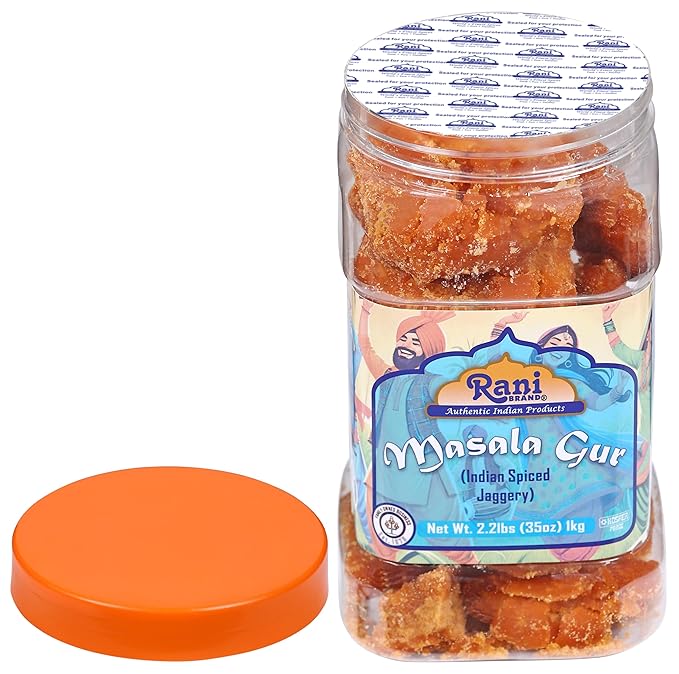Rani Masala Gur (Jaggery) Indian Unrefined Raw Cane Sugar 35oz (2.2lbs) 1kg PET Jar ~ Gluten Friendly | Vegan | NON-GMO | Kosher | No Salt or fillers | Indian Product