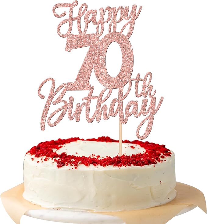 1 PCS Happy 70th Birthday Cake Topper Cheers to 70 Years Birthday Cake Pick Seventy Hello 70 Fabulous Cake Decoration for Happy 70th Birthday Anniversary Party Decorations Supplies Rose Gold
