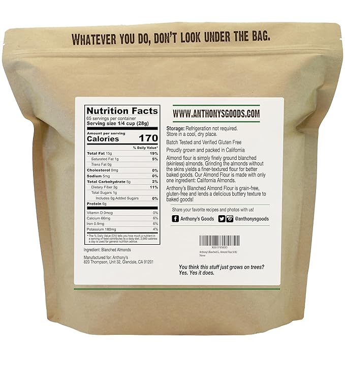 Anthony's Blanched Almond Flour, 4 lb, Finely Ground, Gluten Free, Non GMO, Keto Friendly